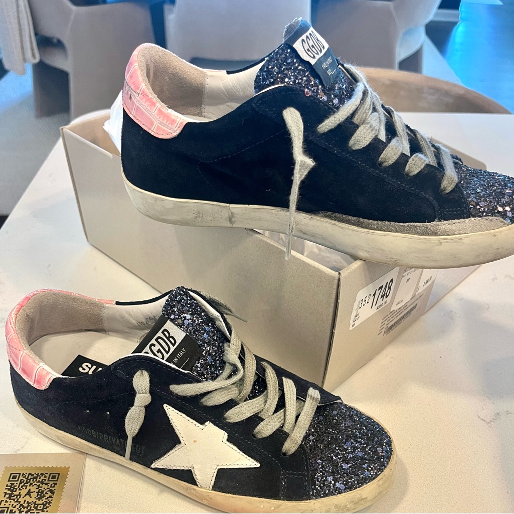 Black And Pink Glitter Sneakers With Star